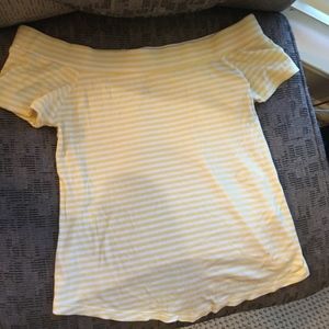 White and Yellow Striped Off the Shoulder Top